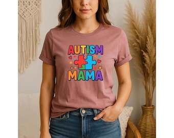 Camiseta/camiseta de corazón con rompecabezas para mamás con autismo