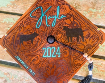 Leather Graduation Cap Topper- Engraved- REMOVABLE- Hat not included