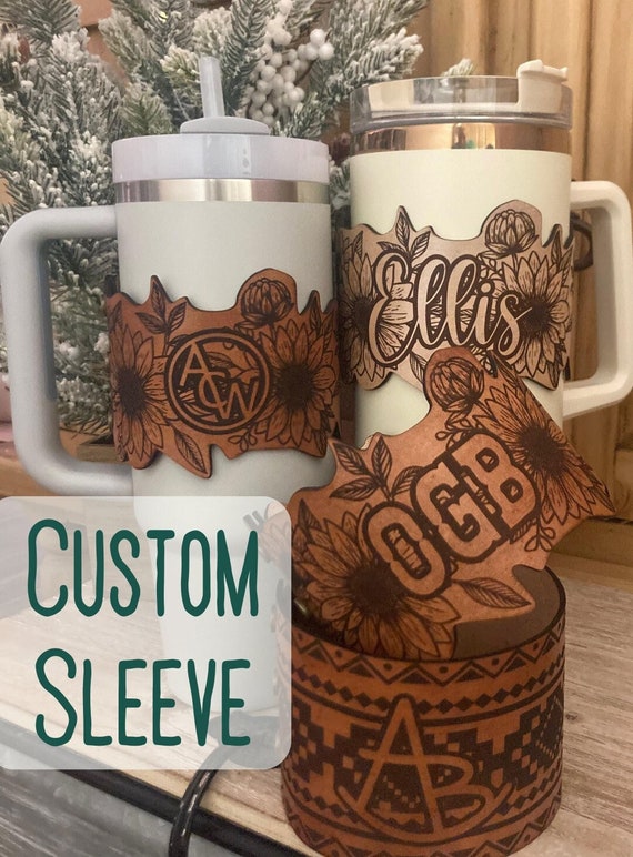 CUSTOM Cup Leather Sleeve Wrap 30 & 40 Oz Cup Sleeve Leather Tumbler Sleeve  Cup NOT Included 