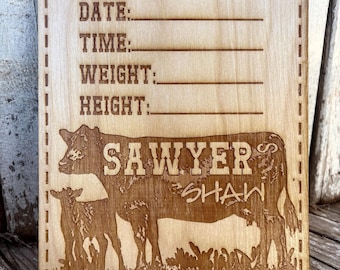 Anuncio de bebé vaquerito - Letrero de madera vaquero para bebé - Letrero con fecha de nacimiento - Letrero vaquero para bebé - Bebé vaquerito - Habitación infantil estilo western - Marca de ganado vacuno