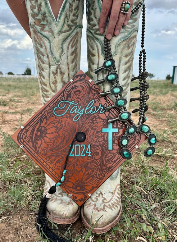 Leather Graduation Cap Topper- Engraved- REMOVABLE- Hat & Tassel not included