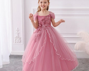 Flower Girls Dresses,Party Wedding Embroidery Formal Gown Maxi Dress Princess