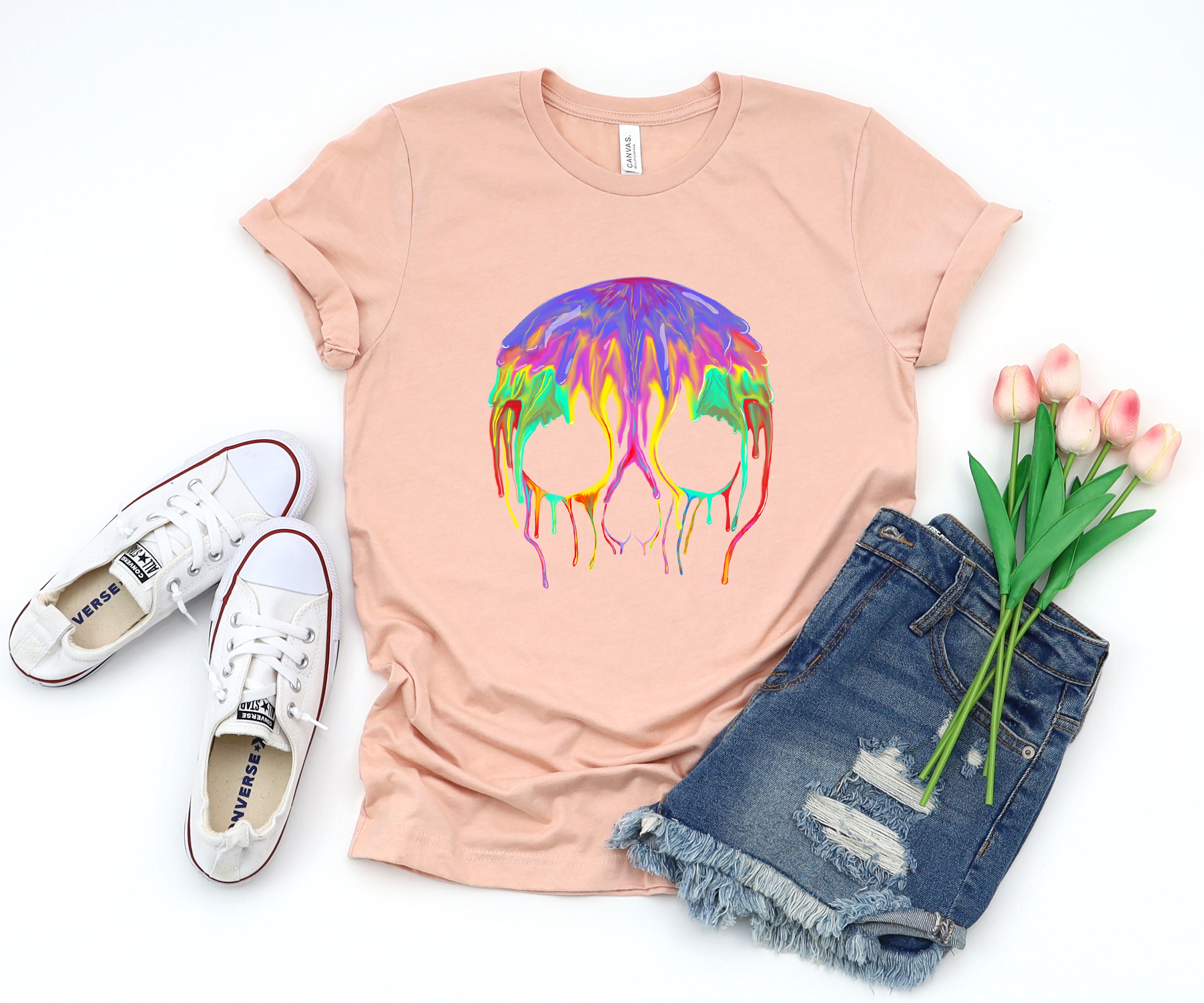 Discover Rainbow Skull Shirt, Dripping Colorful Skull Tee, Pride Shirt, LGBT Shirt, Pride Shirt, Pride, Gay Pride T-Shirt, Skeleton T Shirt