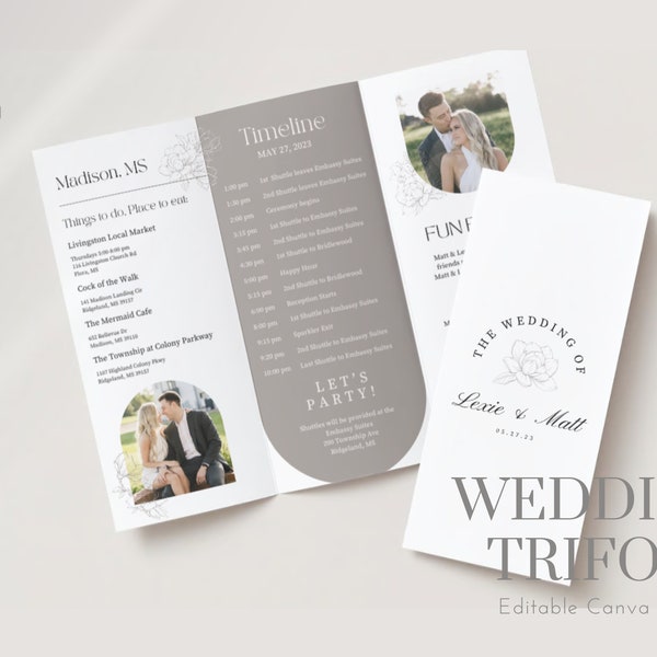 Wedding Photography Trifold Brochure Template for CANVA | Welcome Event Brochure Template | Wedding Welcome Bag Template