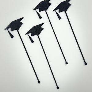 Graduation Drink Stirrers | Grad Cap Stir Sticks | Cocktail Stirrers | Graduation, College Party, High School Grad, Congrats | Drink Tags