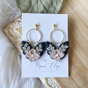Floral handmade clay earrings | Dangle clay earrings