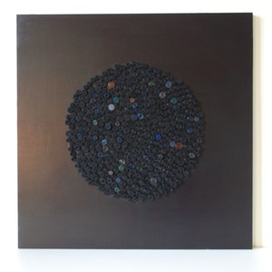Wall object, satin ribbon and acrylic on wood