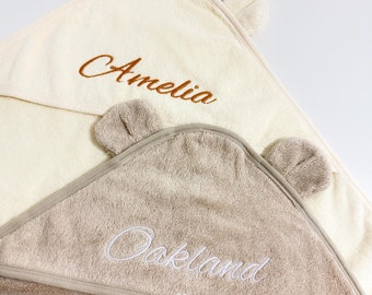 Asciugamano con cappuccio per neonati con nome ricamato: regalo personalizzato per la doccia in cotone