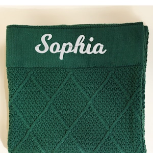 Embroidered Name Baby Blanket: Personalized Cable Knit Cotton Blanket