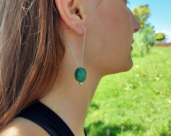 Romance Attracting Green Aventurine Earrings, 925K Sterling Silver, Healing Crystals Earrings, Libra Birthstone, Gift for Her, Large Beads