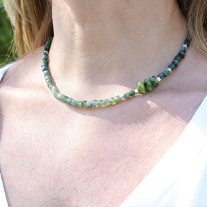 AA grade Jade Dainty Necklace, 925K Sterling Silver, Green Jade, Healing Crystals, Heart Chakra Necklace, Taurus Birthstone, Gift for Wife
