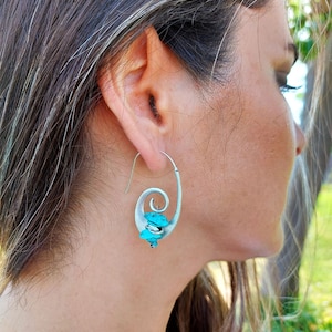 Good Fortune Attracting Turquoise Earrings, Asymmetric Silver plated Earrings, Healing Crystal Earrings, Gift for Sagittarius, Gift for Her