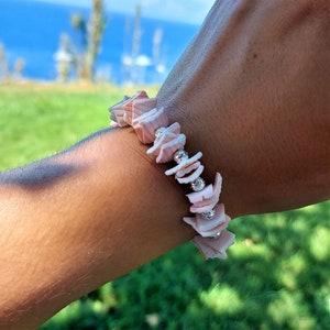 Spiritual Healing Pink Coral and Raw Hematite beaded Bracelet, Healing Crystals, Gift for Her, Crystal Gift Pisces, Aquarius, Gift for Mom