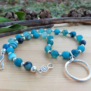 Botswana Agate Necklace and Bracelet Set, Silver Pendant, Blue Agate, Spiritual Gift, Chunky Everyday Jewelry Set, Birthday Gift for Wife