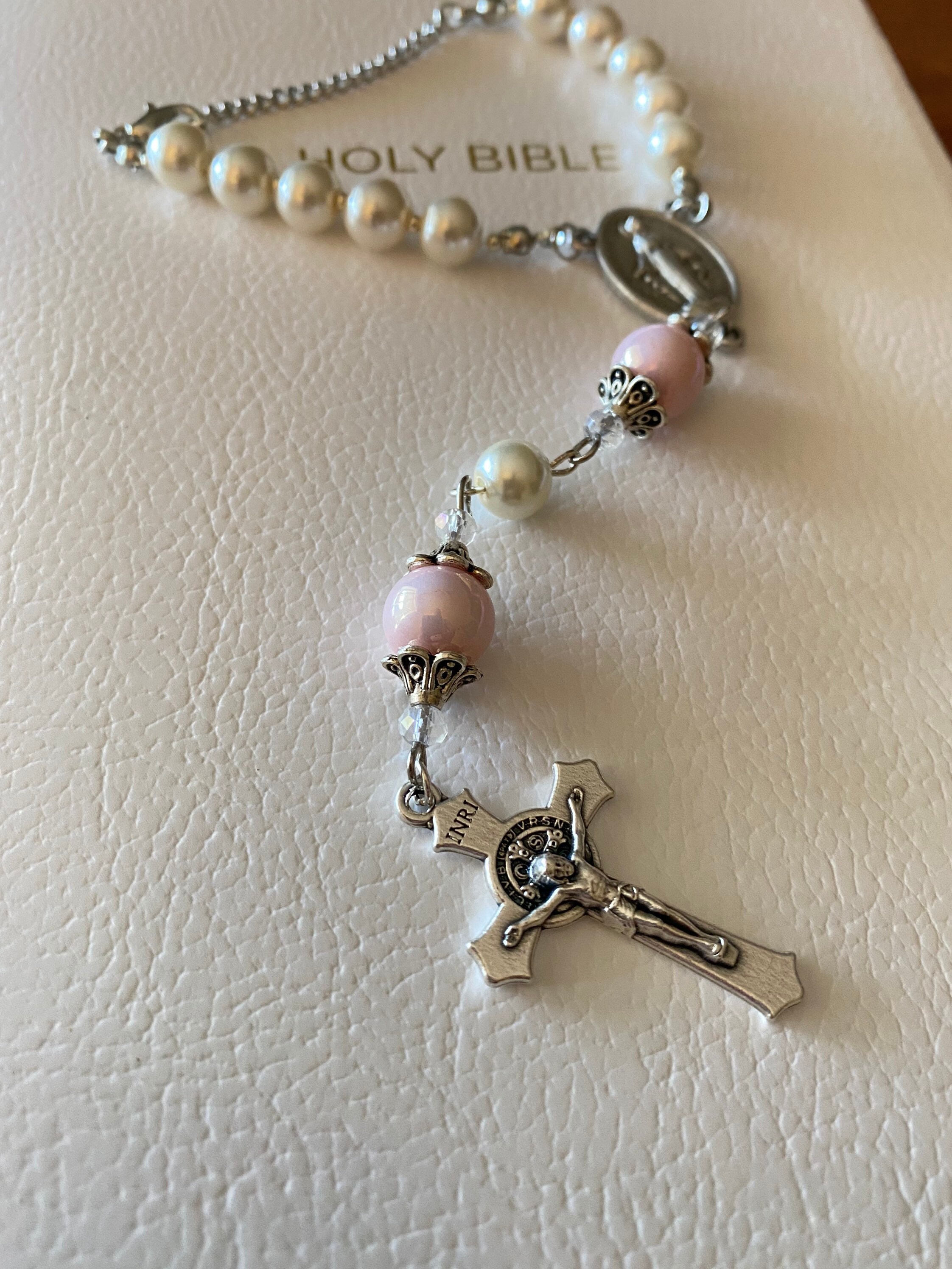Personalized Hanging Rosary Bead Christening Gift First Etsy
