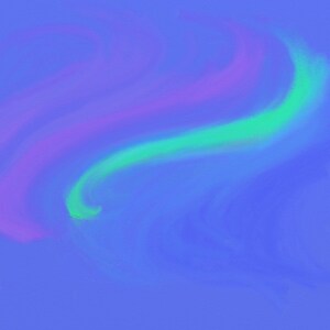 Op de afbeelding: Abstracte digitale kunst met draaiende tinten blauw, groen en paars.