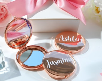 Personalized Rosegold Compact Mirror,Personalized Makeup Pocket Mirror,Personalized Bridesmaid Gift Compact Mirror, Makeup Rosegold Mirror