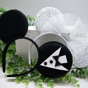 Bride and Groom Mickey and Minnie Ears Set Headbands Bride To Be Mickey Ears Minnie Mouse Ears headband Disney bride Disney wedding Renewal Bride and Groom