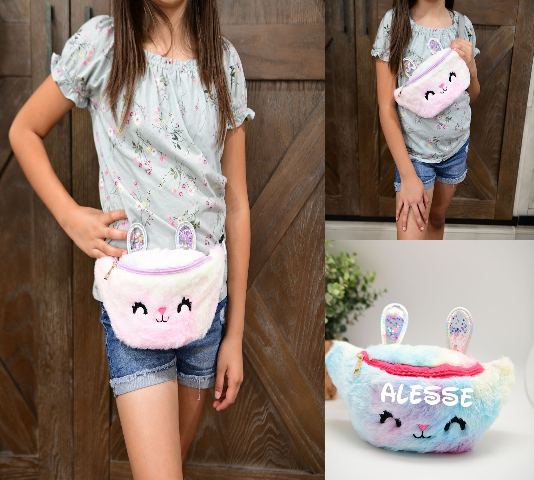 Personalized Fanny Pack Bunny for Kids Rainbow Glitter Cute - Etsy