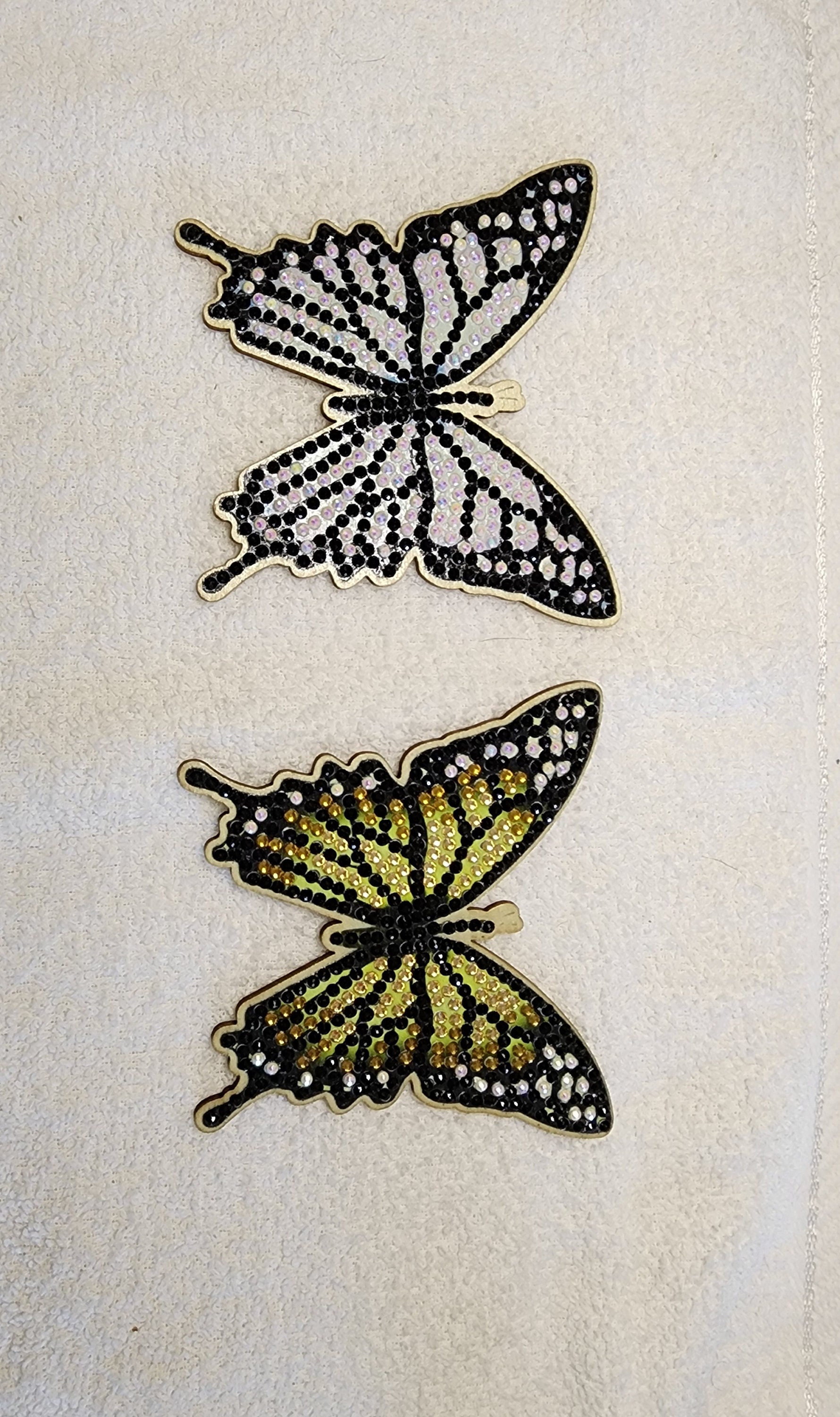 2 Butterfly Diamond Art Magnets White and Green 
