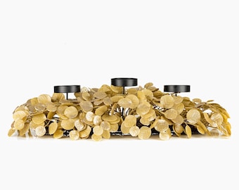 Gold Eucalyptus Centerpiece with Candle Holders – Christmas Table Decor