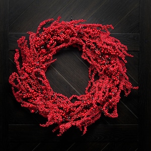 30 inch Winter Red Berry Holly O Shape Wreath for Front Doors - Artificial Large Berry Wreath for New year, Holiday and Christmas Decoration