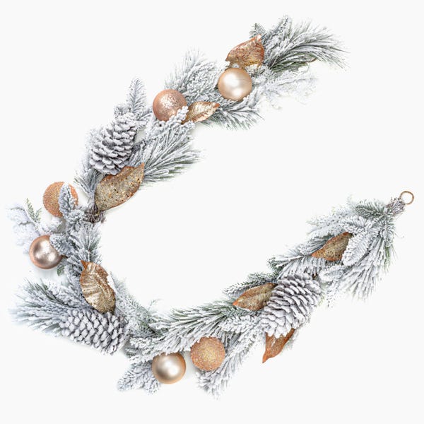 6ft Winter White and Gold Faux Large Garland