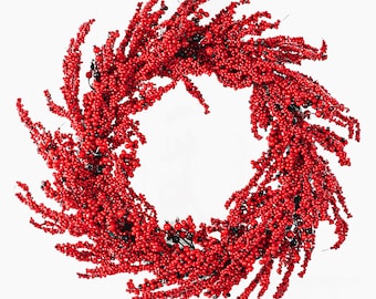 30" Winter Red Berry Holly Wreath