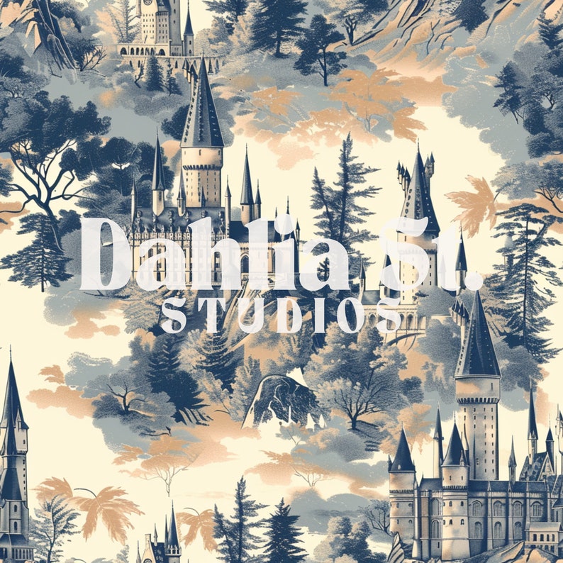 Wizard Castle Toile 2 Magical Kingdom Unicorns Pink Seamless File ...