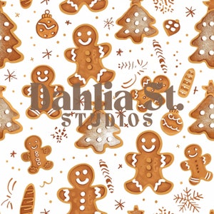 Peperkoek | Koekje | Kerstmis | Vakantie | Naadloos bestand | Herhalend patroon | Digitale afdruk | Downloadbaar ontwerp