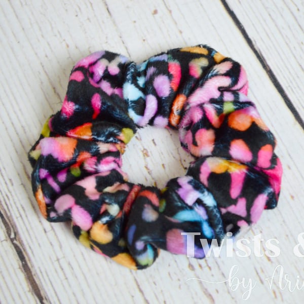 Scrunchie Soft Minky cheetah | Soft Hair Tie | Rainbow scrunchie | teen girl gift | leopard Scrunchies | Hair Tie | Ready to ship