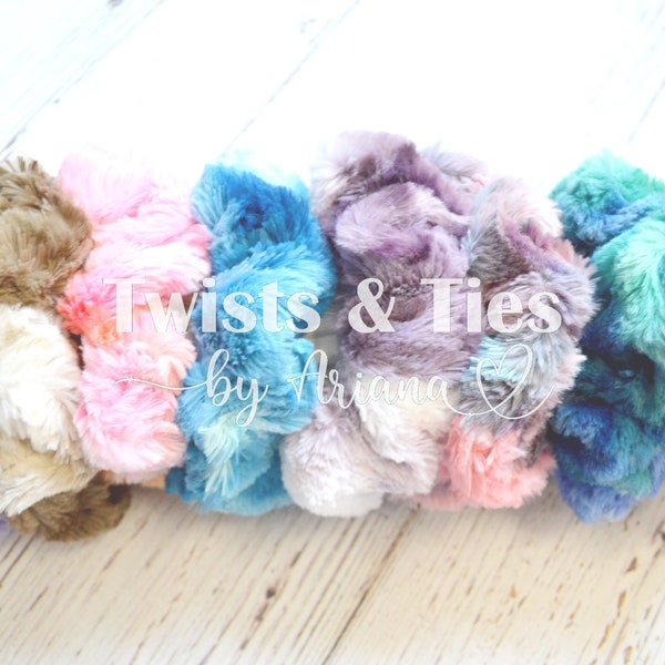 MORE COLORS Minky Scrunchy Luxe Sorbet - Tie Dye rainbow soft Scrunchie fur - Pony tail holder - bridesmaid gift - Ready to ship