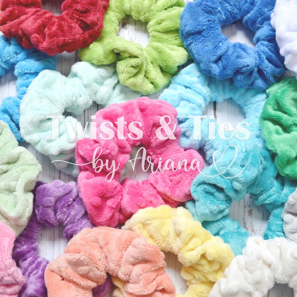 MORE COLORS AVAILABLE | minky dimple dot scrunchie teal | Soft Hair Tie | Polka Dot | Soft Scrunchie | Gentle scrunchie | Ready to ship