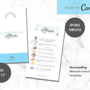 Editierbare Minimalistische Micro Needling Aftercare Card Canva Vorlage - Instant Gesichtspflege Karte - Editierbare AfterCare Karte - Health Care Template