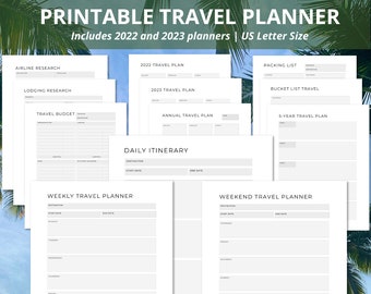 ¡NUEVA TIENDA! Planificador de viajes 2022 / Planificador de viajes imprimible / Planificador de vacaciones / Investigación de viajes / Carta de EE. UU. A4