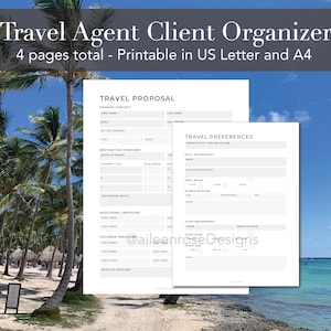 Organizador de clientes para agentes de viagens para impressão e edição | Planejador de viagens para consultores de viagens | Planejador de viagens em família ou grupo | Carta dos EUA, A4 PDF