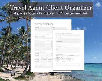 Printable & Edit Travel Agents Client Organizer | Travel Planner for Travel Advisors | Family or Group Travel Planner | US Letter, A4 PDF