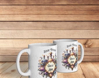 Tasse potion magique super maman - 11 oz (0,33 l) design fantasy viintage. Revêtement ORCA pour une sublimation haute qualité