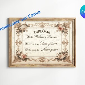 Modèle vintage de diplôme spécial fête des mères | personnalisable sur Canva | imprimable | Design couleur rétro