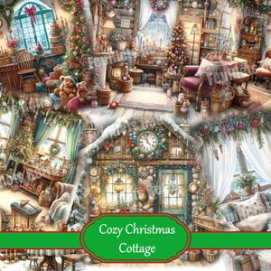 Cliparts chalet douillet de noël pour journal indésirable, éphémères, collage, scrapbooking