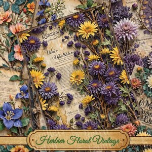 Pages Herbarium Floral junk journal, vintage, ephemeral herbalist journal, apothecary, alchemy, gardening, flowers, medicinal plants.