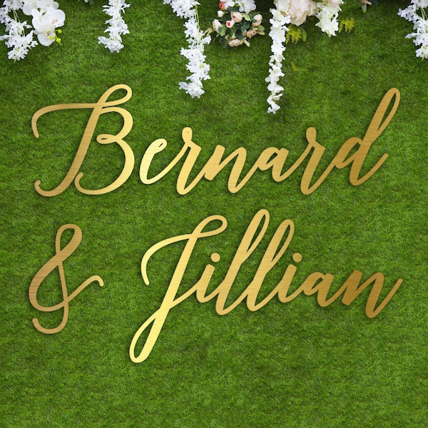 Hedge Wall Sign, Large Name cut outs, Wood name sign Large Wall and Hedge Signs for Weddings Bride Groom Names, Custom Hedge --HEDGE60-GLD-1