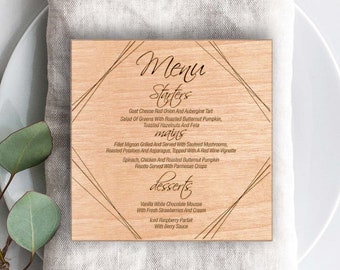 Hochzeitskarte Holz, Holz Gravur Menü, Hochzeitsmenü personalisiertes Hochzeitsmenü, Hochzeitsmenüschild, Rustikales Hochzeitsmenü Holzmenü
