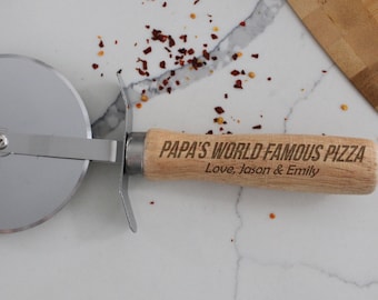Personalized Pizza Slicer, Engraved Wood Handle, Custom Pizza Cutter, Gift for Papa