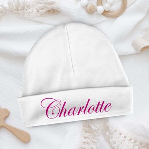 Gepersonaliseerde babymuts | Gepersonaliseerde pasgeboren hoed | Aangepaste baby jongen en meisje hoeden | Aangepaste pasgeboren hoed | Scriptnaam --BN-W-CHARLOTTE