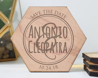 Save the date Magnets, Wood Save the date Magnets, Wedding Save The Dates, Save the date invitations Laser Engraved Save The Date --STDHEX-3