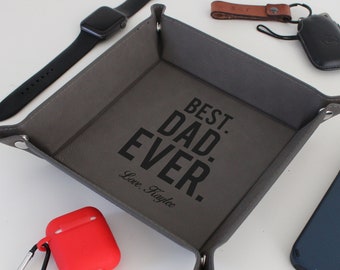 Best Dad Ever Personalized Valet Tray Catch all Tray Coin Tray Leather Valet Tray Leather Catch all Tray Father's Day Gifts  --VT-DB-20