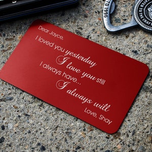 Valentine's Day Metal Wallet Card Personalized Engraved Wallet Card Insert for Husband Wife Romantic Custom Love Message Metal Card for Him