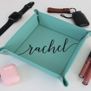 Women&#39;s Personalized Valet Tray Catch all Tray Coin Tray Leather Valet Tray Leather Catch all Tray Travel Tray for Girls --VT-DB-19