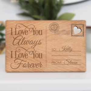 Carte postale en bois d’amour, carte postale d’amour de la Saint-Valentin, carte postale en bois personnalisée, cadeaux de la Saint-Valentin, cadeaux pour les petites amies --LP-B-7